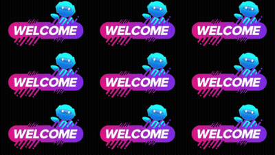 A Repeating Pattern Of Welcome Signs With A Blue Octopus In The Middle GIF