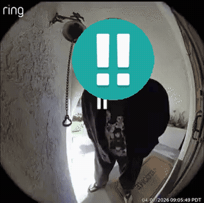 A Ring Camera Shows A Man Standing In Front Of A Door With An Exclamation Point On His Face GIF