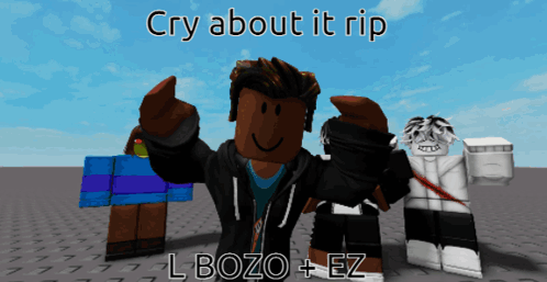 A Roblox Character Giving A Thumbs Up With The Words Cry About It Rip GIF