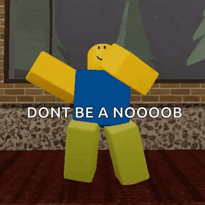 A Roblox Character Is Dancing With The Words " Dont Be A Noooob " Below Him GIF