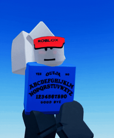 A Roblox Character Is Holding A Blue Board With The Alphabet On It GIF