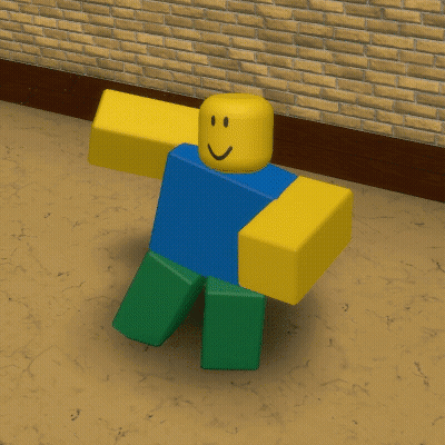 A Roblox Character Is Standing In Front Of A Brick Wall With His Arms Outstretched GIF