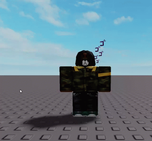 A Roblox Character Is Standing In Front Of A Grid Of Squares And A Blue Sky GIF