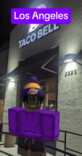 A Roblox Character Standing In Front Of A Taco Bell GIF