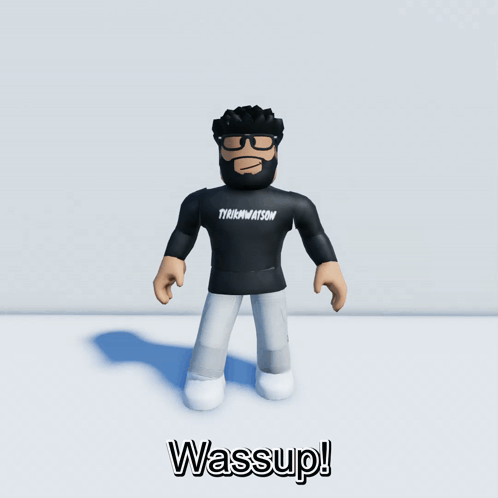 A Roblox Character Wearing A Black Shirt That Says Tyler Watson On It GIF