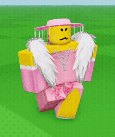 A Roblox Character Wearing A Pink And Yellow Outfit And A Hat GIF