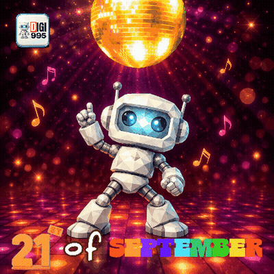 A Robot Dancing In Front Of A Disco Ball With The Date September 21 GIF
