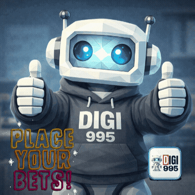 A Robot Giving A Thumbs Up Wearing A Hoodie That Says " Place Your Bets " GIF