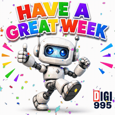 A Robot Giving A Thumbs Up With The Words Have A Great Week Above Him GIF