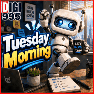 A Robot Holding A Cup That Says " Let 'S Tackle Today " GIF