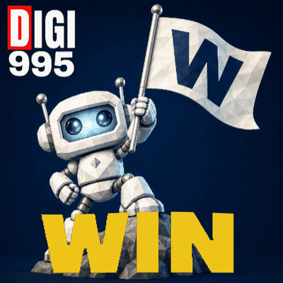 A Robot Holding A Flag That Says W On It GIF