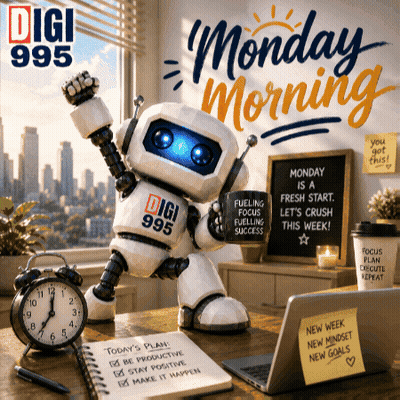 A Robot Holding A Mug That Says Fuelling Your Success GIF