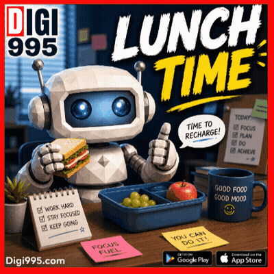 A Robot Holding A Sandwich And Giving A Thumbs Up Next To A Lunch Box GIF