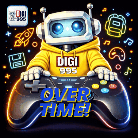 A Robot Holding A Video Game Controller With The Words Over Time On It GIF