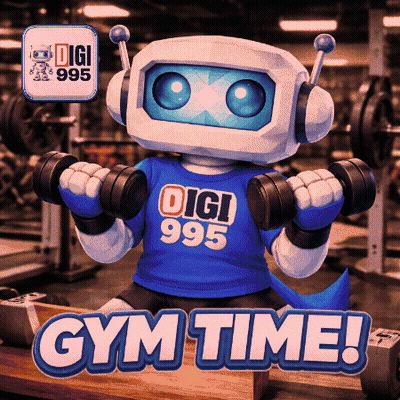 A Robot Holding Dumbbells In A Gym With The Words Gym Time GIF