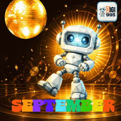 A Robot Is Dancing In Front Of A Disco Ball And The Word September Is Below It GIF