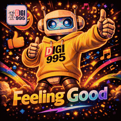 A Robot Is Giving A Thumbs Up And Wearing A Hoodie That Says Digi 995 GIF
