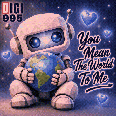 A Robot Is Holding A Globe With The Words You Mean The World To Me GIF