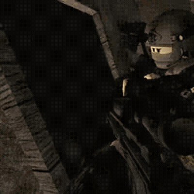 A Robot Is Holding A Gun In A Video Game GIF