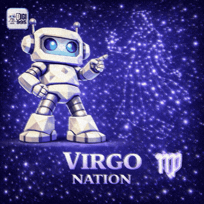 A Robot Is Pointing At The Virgo Sign In The Sky GIF
