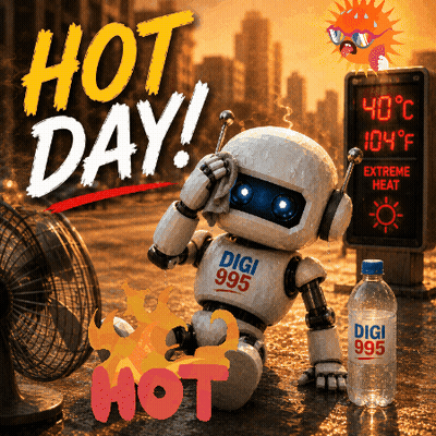 A Robot Is Sitting Next To A Bottle Of Digi 995 Water GIF