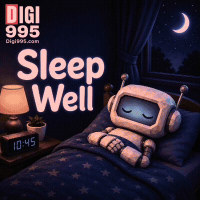 a robot is sleeping in a bed with the words digi 995 sleep well above it