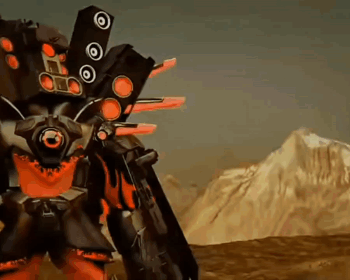 A Robot Is Standing In Front Of A Mountain In A Desert GIF