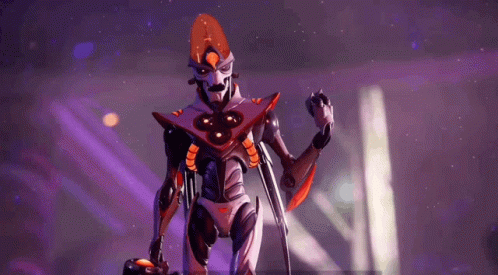 A Robot Is Standing In Front Of A Purple Background GIF