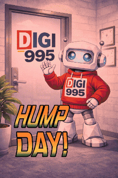A Robot Standing In Front Of A Door That Says Digit 995 Hump Day GIF