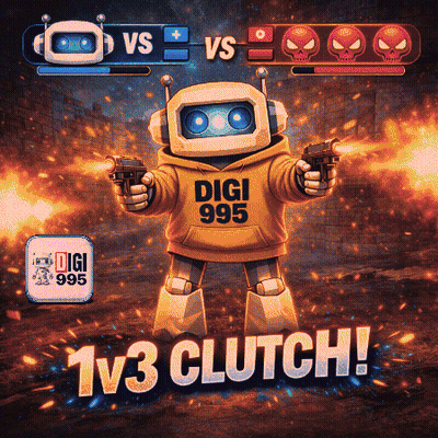 A Robot Wearing A Digi 995 Hoodie Holds Two Guns GIF