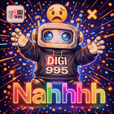 A Robot Wearing A Digi 995 Hoodie With A Sad Face On His Head GIF