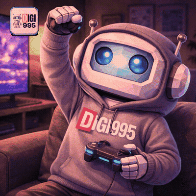 A Robot Wearing A Digi995 Hoodie Holds A Game Controller GIF