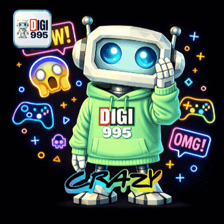 A Robot Wearing A Green Hoodie That Says Digi 995 GIF