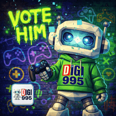 A Robot Wearing A Green Hoodie That Says Digi 995 GIF