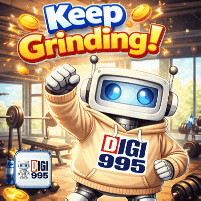 A Robot Wearing A Hoodie That Says Digi 995 On It GIF