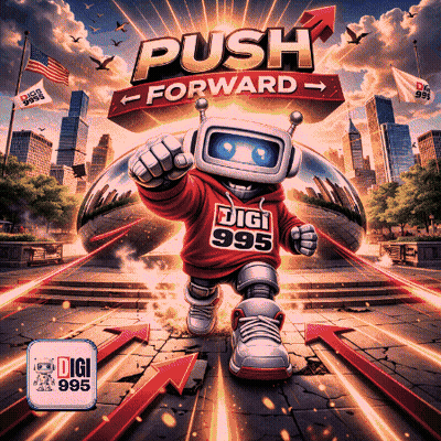 A Robot Wearing A Red Hoodie That Says Digi 995 On It GIF
