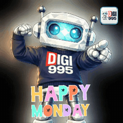 A Robot Wearing A Sweater That Says Digi 995 On It GIF
