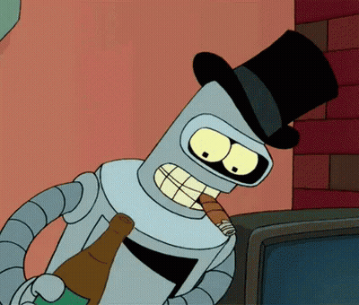 A Robot Wearing A Top Hat Is Holding A Bottle And A Cigar GIF