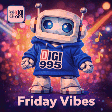 A Robot Wearing Headphones And A Digi 993 Hoodie GIF