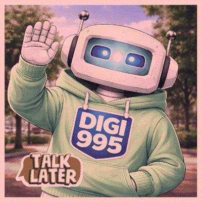 A Robot Wearing Headphones And A Digi 995 Sweatshirt GIF