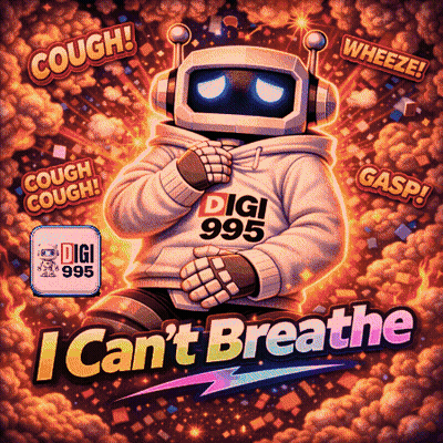 A Robot Wearing Headphones And A Digi 995 Sweatshirt GIF