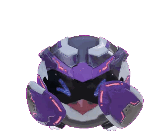 A Robot With A Purple And White Helmet And A Purple Eye Sticker