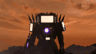 A Robot With A Purple Light Coming Out Of It 'S Chest Is Standing In The Desert . GIF