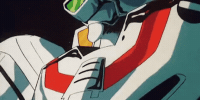 A Robot With A Red And White Stripe On It Is Flying In The Air . GIF