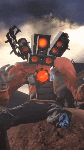 A Robot With A Red Light On The Top Of It GIF