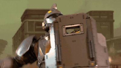 A Robot With A Shield That Says Aa On It GIF