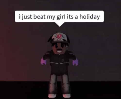A Robot With A Speech Bubble That Says " I Just Beat My Girl Its A Holiday " GIF