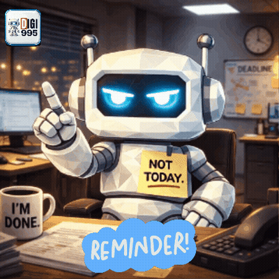 A Robot With A Sticky Note That Says Not Today On It GIF