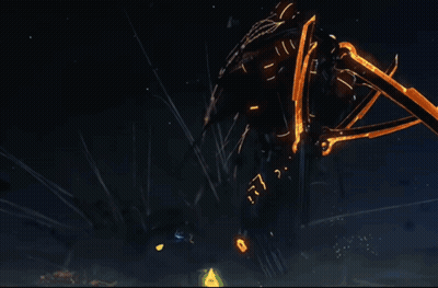 A Robot With A Sword And A Blue Light Coming Out Of It 'S Wings GIF