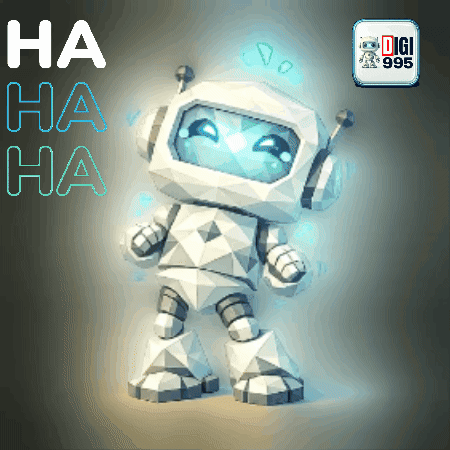 A Robot With Headphones And The Words Ha Ha Ha On The Bottom GIF